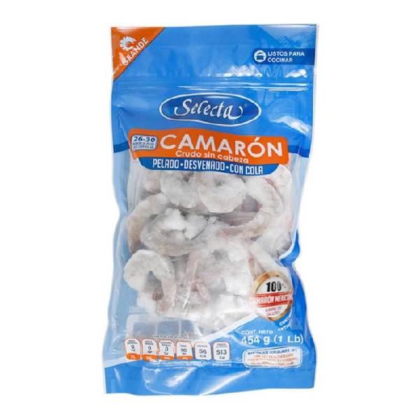 Camarón grande crudo sin cabeza 454 g Selecta
