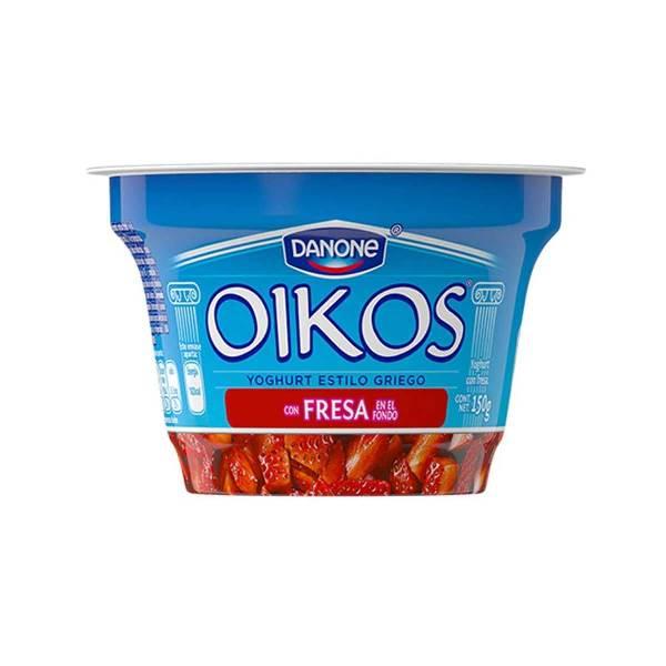 Yoghurt estilo griego con fresa en el fondo 150 g Oikos