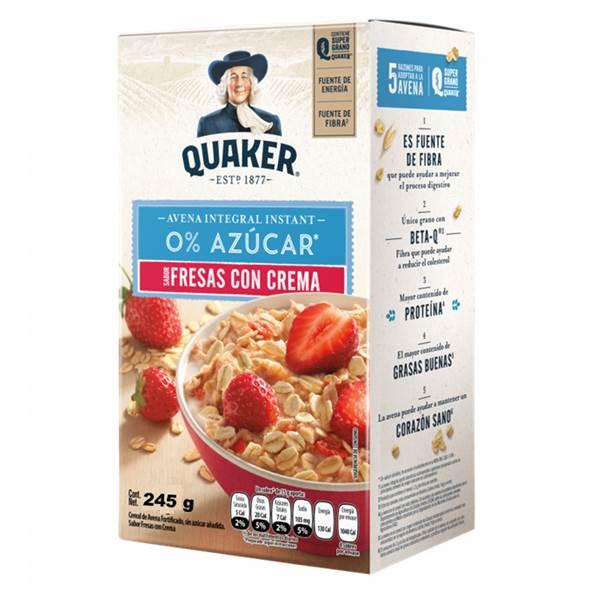 Cereal avena instant sabor fresas con crema 0% azúcar 245 g Quaker