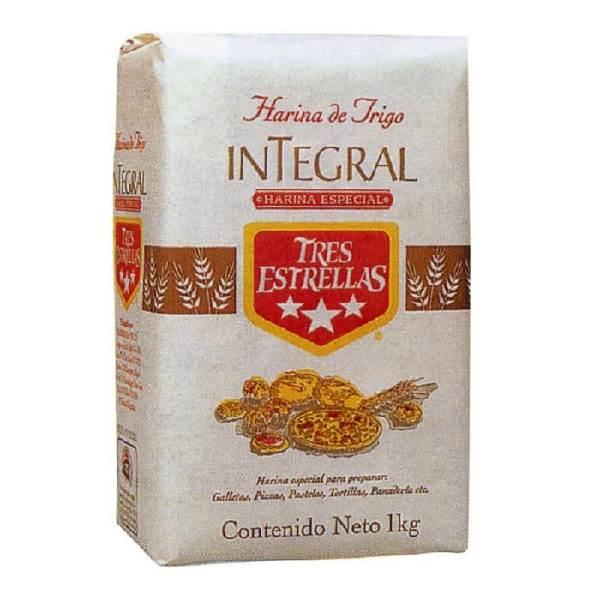 Harina de trigo Integral con fibra natural 1 kg Tres Estrellas