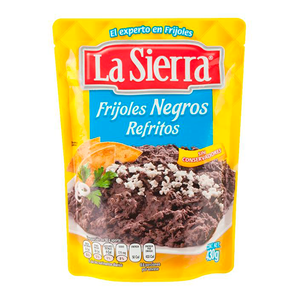 Frijoles negros refritos en bolsa 430 g La Sierra