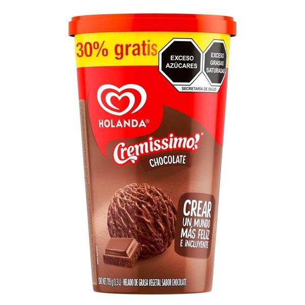 Helado Holanda Cremissimo sabor chocolate 1.3 l